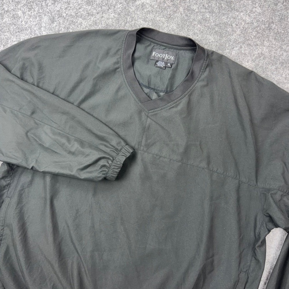 VTG FootJoy Windbreaker Jacket Mens XL Black V-Neck Pullover Golf Windshirt 90s